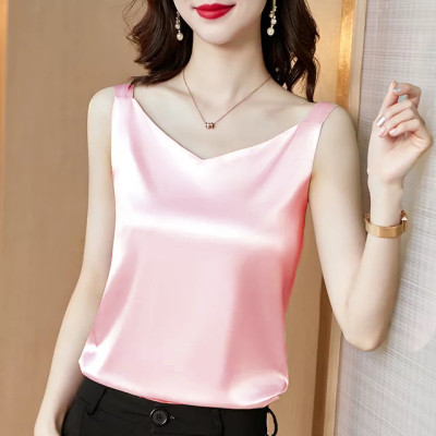 Áo Hai Dây Cổ Tim Mặc Trong Vest blazer kiểu nữ freesize (40-65kg) Vải Lụa Satin Mịn ,Thoáng Mát New  Design AO0003