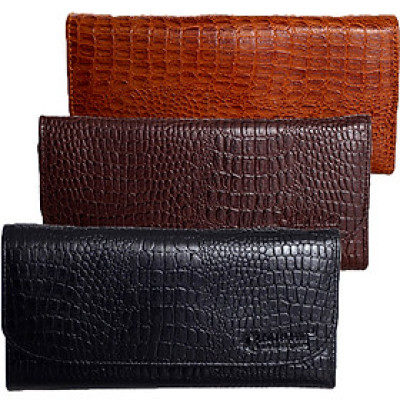 HJ3108-09-10 - Bóp nữ vân cá sấu Huy Hoàng bấm nút màu da, đen, nâu