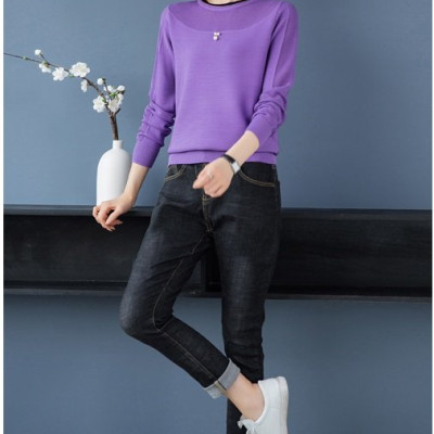 Áo len nữ thiết kế dài tay ấm áp phối viền cổ xinh mẫu mới thu đông