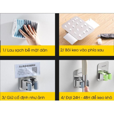 Giá Inox Treo Cây Lau Nhà Gắn Tường, Khô Ráo - Gọn Gàng - Ngăn Nắp, Gắn Keo Siêu Chắc Không Khoan Đục - TakyHome 4032