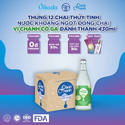 Thùng 12 chai Nước Khoáng Thiên Nhiên Có Ga Đảnh Thạnh Khoáng Chanh chai thủy tinh 430ml