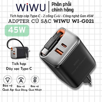 Adapter cóc củ sạc nhanh 67W PD USB C + USB-A 3.0 kèm dây sạc Type-C PPS chống cháy hiệu WIWU Helix Fast Charger cho iPhone iPad Oppo Samsung - Hàng nhập khẩu