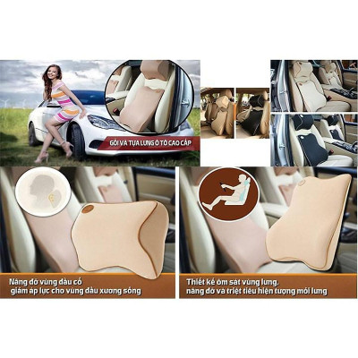 Gối Tựa Lưng, Tựa Đầu cho xe Ô Tô (Chất Liệu Cao Su Non Nỉ Cao Cấp Thông Hơi Siêu Đàn Hồi)