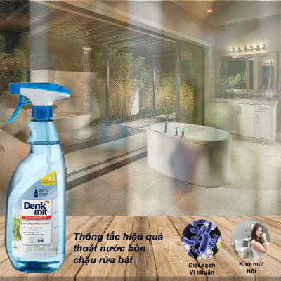 Xịt tẩy cặn Canxi Lavabo vòi sen vách kính bồn tắm Denkmit Đức 1000ml