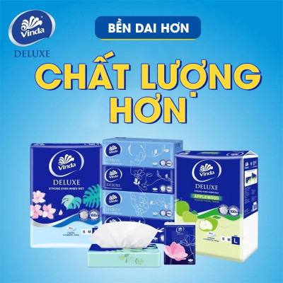 [LỐC 4 GÓI SIZE L] Khăn giấy rút cao cấp Vinda Deluxe 3 lớp 110 tờ size L (4 Gói)