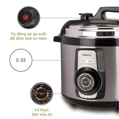 [HÀNG CHÍNH HÃNG] Nồi áp suất cơ Philips HD2103 - 5L - 900W | Hàng Chính Hãng