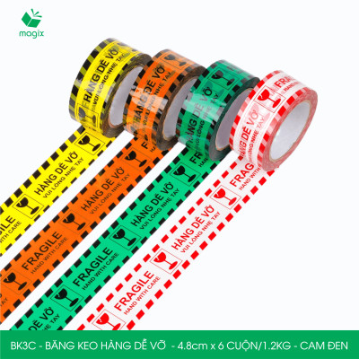 BK3C - Băng keo HÀNG DỄ VỠ màu cam đen khổ 4.8 cm - Băng dính niêm phong - 6 cuộn