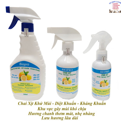 Chai xịt Biopro khử mùi diệt khuẩn kháng khuẩn Khu vực gây mùi khó chịu Khu vực nhà vệ sinh Hương chanh thơm mát dịu nhẹ