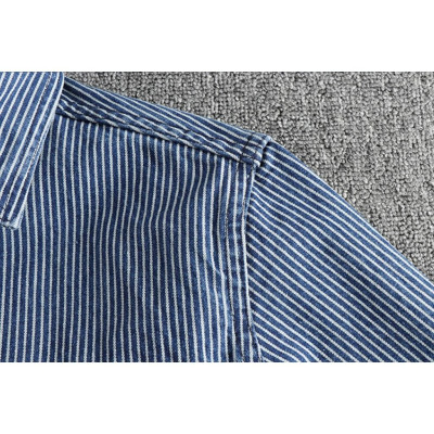 Áo sơ mi denim sọc phong cách Retro_Biker_Army