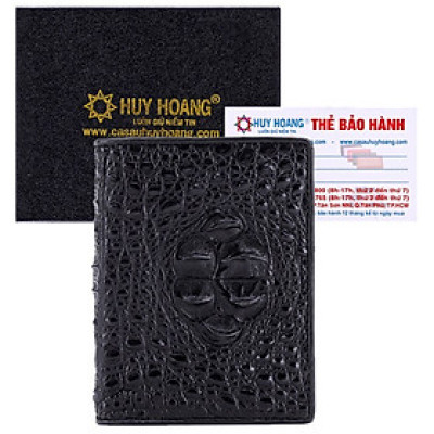 HJ2236 - Bóp nam Huy Hoàng da cá sấu nguyên con kiểu đứng màu đen