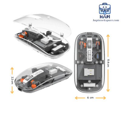 Chuột không dây trong suốt cực chất hàng chính hãng WiWU Crystal Magnetic Wireless Mouse WM105: Kết nối Bluetooth + USB 2.4Ghz
