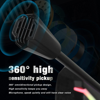 HSXJ TSP202 USB Microphone for Computer 360°Omnidirectional Pickup Microphone RGB Lighting Microphone