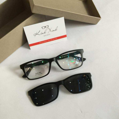 Kính Cận Râm 2 lớp 2in1 dáng chữ nhật basic gọng nhựa ultem