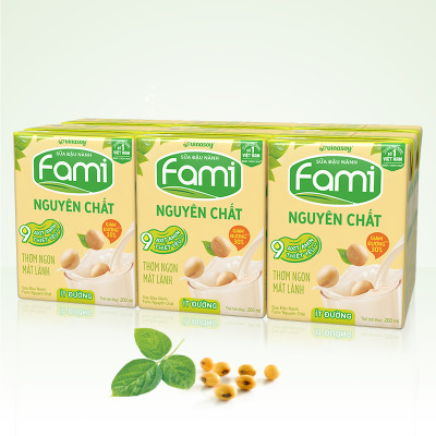 Thùng Sữa đậu nành Vinasoy Fami Nguyên Chất ít đường (200ml x 36 Hộp)