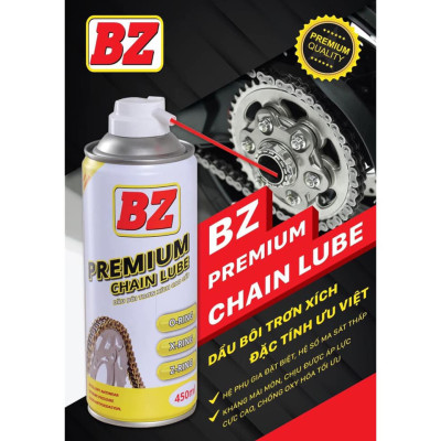 Chai xịt dưỡng sên Cao Cấp BZ Premium Chain Lube 450ml, xịt bảo dưỡng chống văng, dạng đậm đặc, bám dính bôi trơn tốt