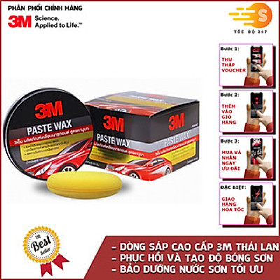 Sáp đánh bóng sơn xe ô tô cao cấp (Paste Wax) 3M 150g PN39526LT - Có tặng kèm mút đánh bóng, làm bóng sơn xe, hiệu quả lâu dài