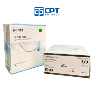 Chỉ phẫu thuật tự tiêu tan chậm CPT Trustigut (C) Chromic Catgut số 3/0 - C250