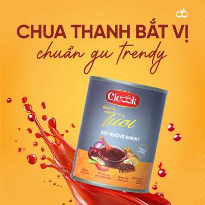 [SET TRÒN VỊ] 1 Lon Xốt Lẩu Chua Cay Cicook 370G + 1 Hộp Muối Chấm Ớt Xanh Cicook 180G+ 1 Lon Xốt Ướp Nướng Smoky 230G + 2 Gói Bột Ướp Thịt Nướng 10G*2