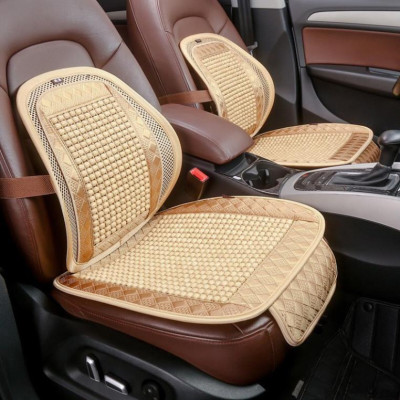 Bộ Tựa Lưng Và Lót Ghế Ô Tô Có Hạt Gỗ Masage Hàng Cao Cấp Đủ Mầu