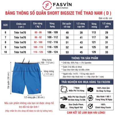 Quần Đùi Nam BIG SIZE FASVIN Từ 80 Đến 120KG Vải Gió Đẹp Hàng Nhà Máy Dùng Khi Thể Thao Hay Mặc Nhà D22173.HN