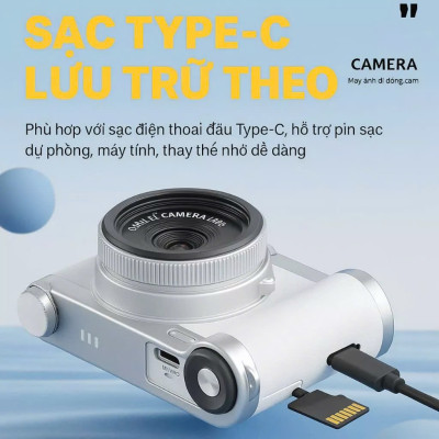 Máy Chụp Ảnh Mini Kèm Thẻ 512G T Retro Kỹ Thuật Số CCD 4K Cho Học Sinh – Nhỏ Gọn, Thời Trang, Chụp Siêu Nét- HÀNG CHÍNH HÃNG MINIIN