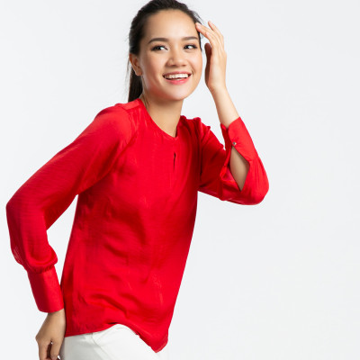 Áo Satin Lụa Áo Kiểu Đẹp Thời trang thiết kế Hity TOP103 (Đỏ Flame Scarlet)