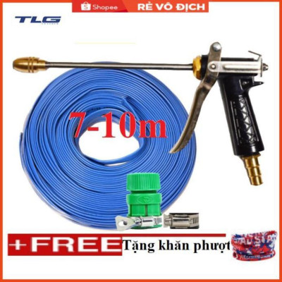 Bộ dây vòi xịt nước rửa xe, tưới cây . tăng áp 3 lần, loại 7m, 10m 206318 đầu đồng,đai,+ tặng khăn phượt