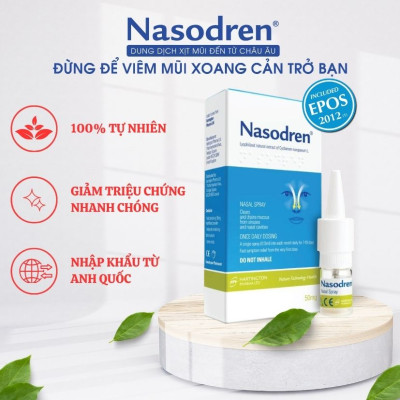 [MUA 1 TẶNG 1] Xịt giảm nhanh Viêm Xoang NASODREN - Giúp hỗ trợ chữa trị và cải thiện ngay tình trạng ngạt mũi, viêm mũi dị ứng, đau nhức đầu do Xoang cấp và mãn tính - hiệu quả cao, tiết kiệm chi phí - 100% thảo dược tự nhiên