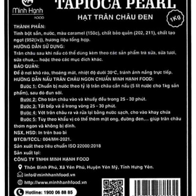 Trân Châu Đen/Caramel Cao Cấp Minh Hạnh Gói 1 Kg - Dẻo Dai, Thơm Ngon, Không Bị Dính (Tapioca Pearl)