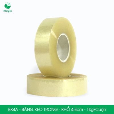BK4A - 3 cuộn băng keo trong 1kg, khổ 4.8cm lõi nhựa - Băng dính đóng hàng, băng keo khổ lớn