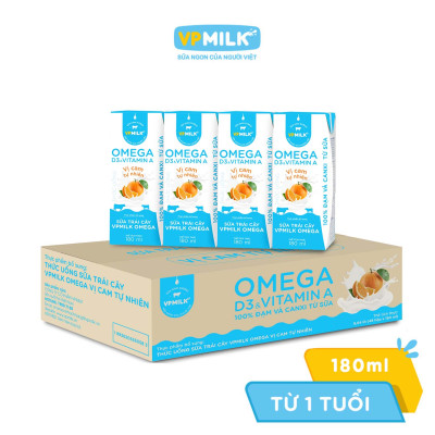 Sữa trái cây VPMILK Omega vị CAM tự nhiên cho bé trên 1 tuổi hộp 180ml (Thùng 48 hộp)