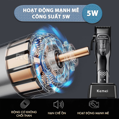 Tông đơ cắt tóc chuyên nghiệp Kemei KM-1766 lưỡi cắt mạ carbon DLC cao cấp có động cơ không chổi than màn hình LCD hiển thị công suất 5W - Chính hãng