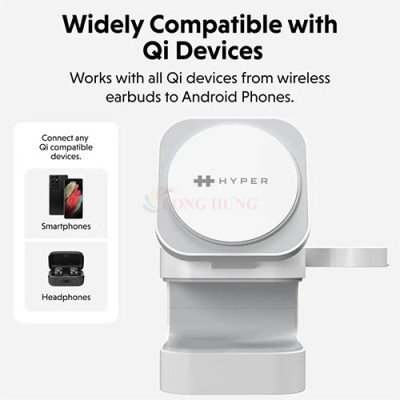 Đế sạc không dây HyperJuice Ultra-Portable Qi2 3-in-1 Magnetic Charging Stand HJ3320WHGL - Hàng chính hãng