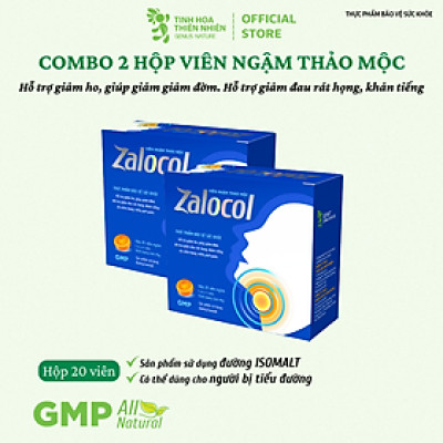 Combo 2 hộp 20 viên - Viên ngậm ho thảo mộc Zalocol Hỗ trợ giảm đờm, đau rát họng, khản tiếng - Genat - Giao 2H HCM