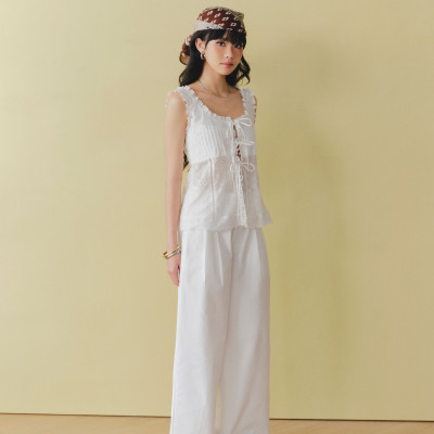 DOTTIE - Quần ống rộng xếp ly - Trắng - Q0397