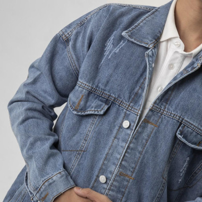 Áo jean nam thêu hình bông cúc, áo khoác thời trang năng động cá tính