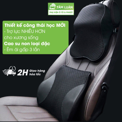 Gối tựa đầu xe ô tô cao su non, gối tựa lưng ô tô cao cấp kê cổ tựa lưng ghế ô tô, massage vai gáy phụ kiện xe hơi Tâm Luân