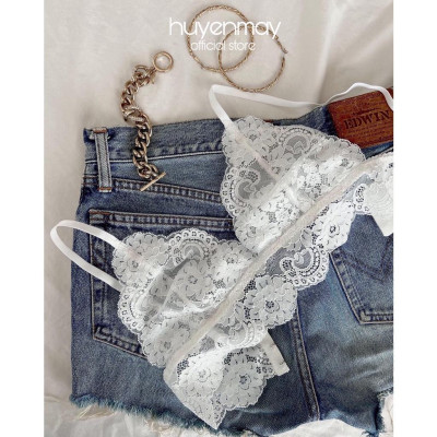 Bộ Đồ Lót Croptop Ren huyenmay - Hoa Hồng Trắng