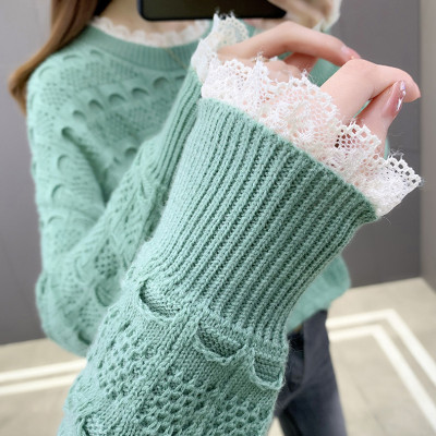 Áo Len Kiểu Nữ Cổ Tròn Ren Dài Tay Phong Cách Hàn Quốc Mẫu Mới Thu Đông Haint Boutique HB27