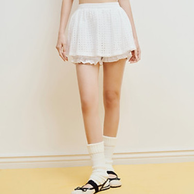 DOTTIE - Chân váy nhún quần bí - Trắng - S0272