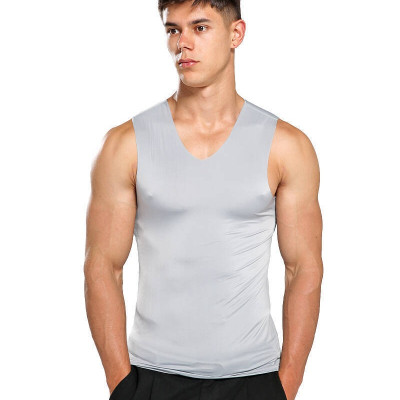 Áo lót nam áo ba lỗ body sát nách cổ chữ V vải lụa lạnh mát không đường may cao cấp