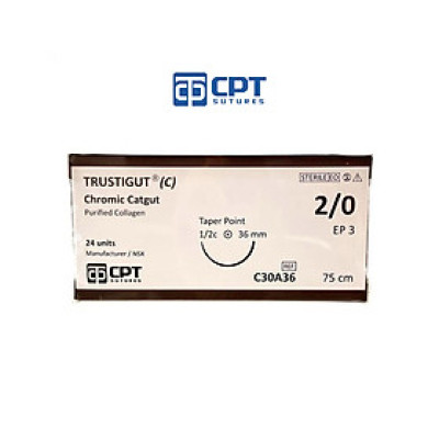 Chỉ phẫu thuật tự tiêu tan chậm CPT Trustigut (C) Chromic Catgut số 2/0 - C30A36