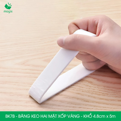 BK7B - 5 cuộn băng keo xốp 2 mặt siêu dính - Khổ 4.8cm x 5m - Băng dính xốp vàng, băng keo hai mặt