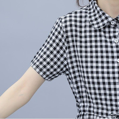 Đầm đũi nữ ngắn tay, họa tiết kẻ caro trẻ trung, 2 túi bên thời trang, đầm có dây rút eo tôn dáng NH174