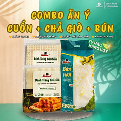 Combo Bánh tráng gỏi cuốn Shammi vuông 400g + Bánh tráng chả giò Shammi 200g + Bún tươi Shammi 400g