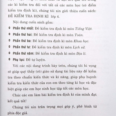 Đề Kiểm Tra Định Kì Tiếng Việt - Toán - Khoa Học - Lịch Sử - Địa Lí 4