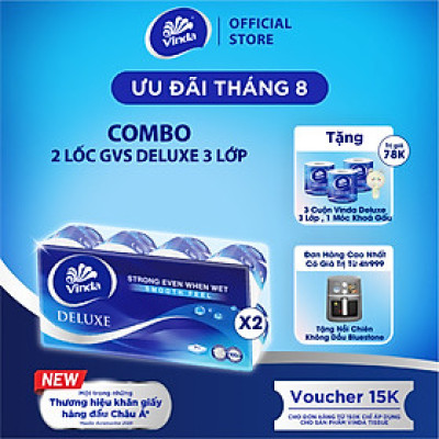 [MUA 2 LỐC GVS DELUXE TẶNG 3 CUỘN + 1 MÓC KHÓA] Giấy vệ sinh cao cấp Vinda Deluxe 3 lớp (8 Cuộn)