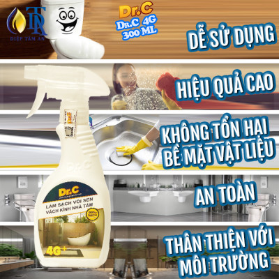 Combo Tẩy Bồn Cầu Bị Ố Vàng,Tẩy Gạch Men,Tẩy Xi Măng S90+Tẩy Cặn Canxi Nhà Tắm,Tẩy Vách Kính Vòi Sen Inox,Tẩy Ố Vàng Nhà Vệ Sinh 4G Dr.C