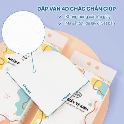 Combo 4 bịch khăn giấy rút treo tường, 1280 tờ/bịch, dập vân 4D, siêu dai và mềm mịn