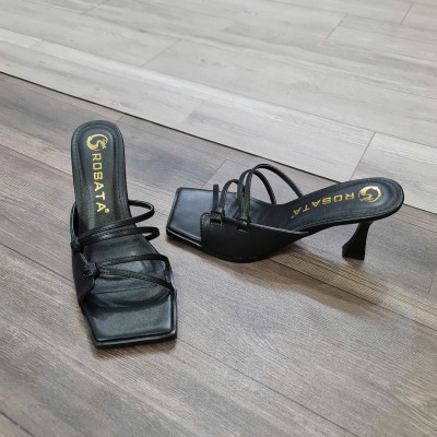 Dép nữ quai ngang, gót nhọn ROSATA RO732 - 7p - Đen, Bạc - BKSTORE